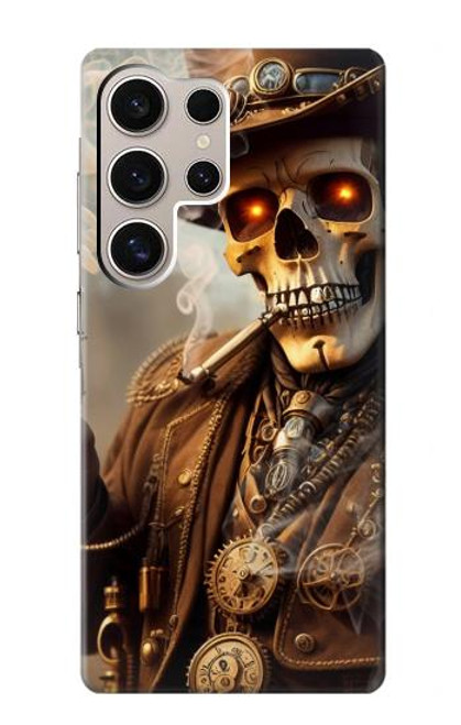 W3949 Steampunk Skull Smoking Hard Case and Leather Flip Case For Samsung Galaxy S24 Ultra
