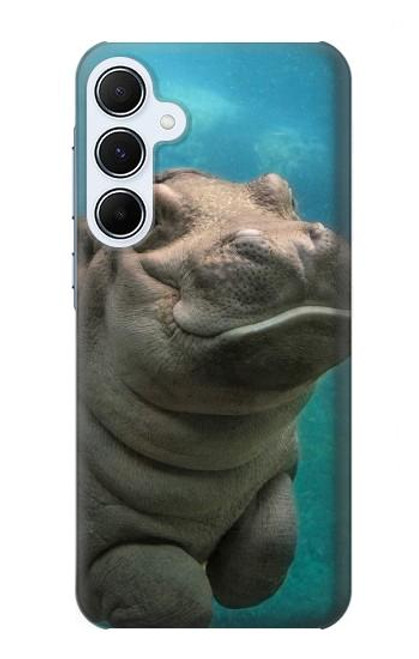 W3871 Cute Baby Hippo Hippopotamus Hard Case and Leather Flip Case For Samsung Galaxy A55 5G