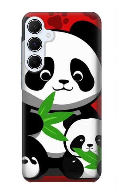 W3929 Cute Panda Eating Bamboo Hard Case and Leather Flip Case For Samsung Galaxy A55 5G