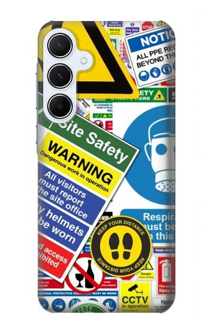 W3960 Safety Signs Sticker Collage Hard Case and Leather Flip Case For Samsung Galaxy A55 5G