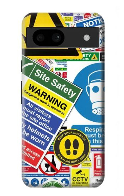 W3960 Safety Signs Sticker Collage Hard Case and Leather Flip Case For Google Pixel 8a