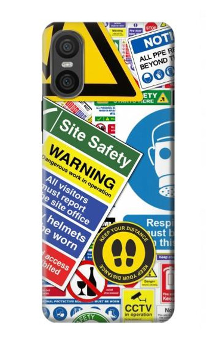 W3960 Safety Signs Sticker Collage Hard Case and Leather Flip Case For Sony Xperia 10 VI