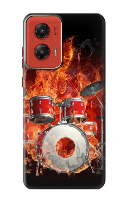 W1431 Skull Drum Fire Rock Hard Case and Leather Flip Case For Motorola Moto G Stylus 5G (2024)