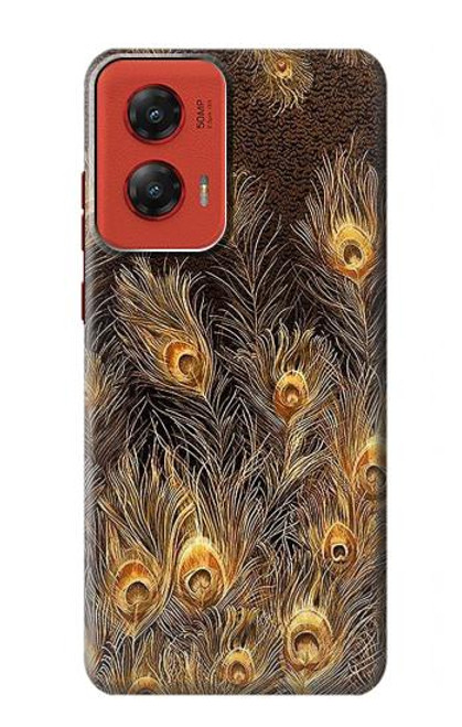 W3691 Gold Peacock Feather Hard Case and Leather Flip Case For Motorola Moto G Stylus 5G (2024)