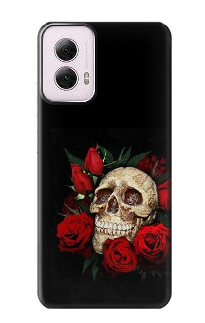 W3753 Dark Gothic Goth Skull Roses Hard Case and Leather Flip Case For Motorola Moto G Power 5G (2024)