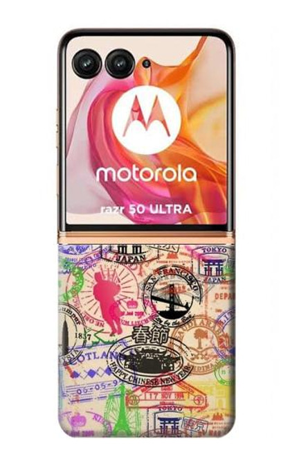 W3904 Travel Stamps Hard Case and Leather Flip Case For Motorola Razr 50 Ultra