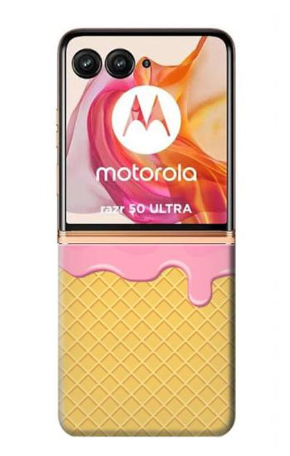 W3939 Ice Cream Cute Smile Hard Case and Leather Flip Case For Motorola Razr 50 Ultra