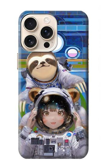 W3915 Raccoon Girl Baby Sloth Astronaut Suit Hard Case and Leather Flip Case For iPhone 16 pro