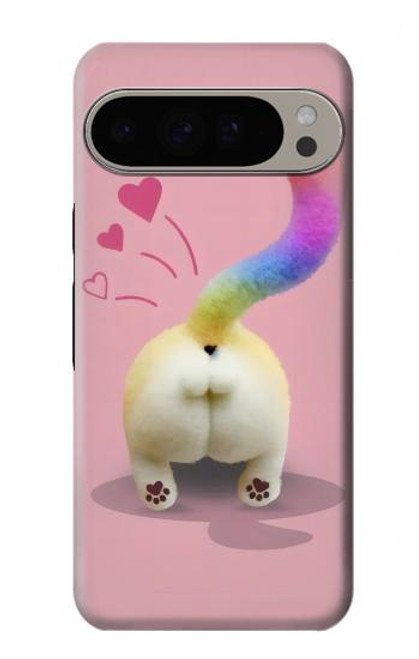 W3923 Cat Bottom Rainbow Tail Hard Case and Leather Flip Case For Google Pixel 9 Pro XL