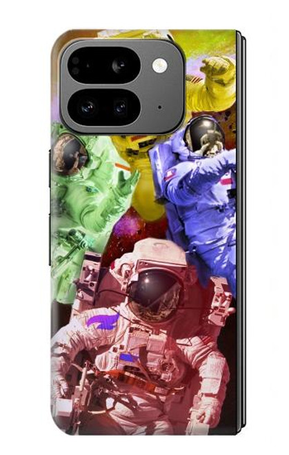 W3914 Colorful Nebula Astronaut Suit Galaxy Hard Case and Leather Flip Case For Google Pixel 9 Pro Fold