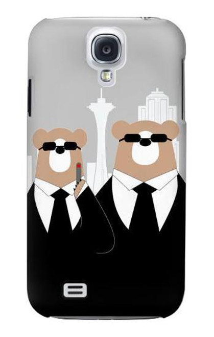 W3557 Bear in Black Suit Hard Case and Leather Flip Case For Samsung Galaxy S4