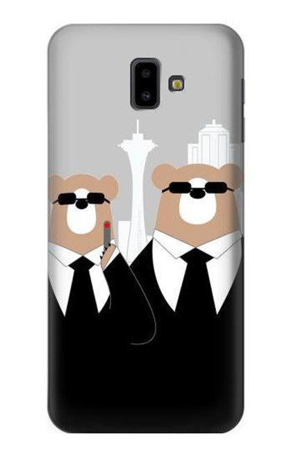 W3557 Bear in Black Suit Hard Case and Leather Flip Case For Samsung Galaxy J6+ (2018), J6 Plus (2018)