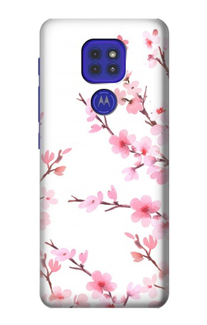 W3707 Pink Cherry Blossom Spring Flower Hard Case and Leather Flip Case For Motorola Moto G9 Play