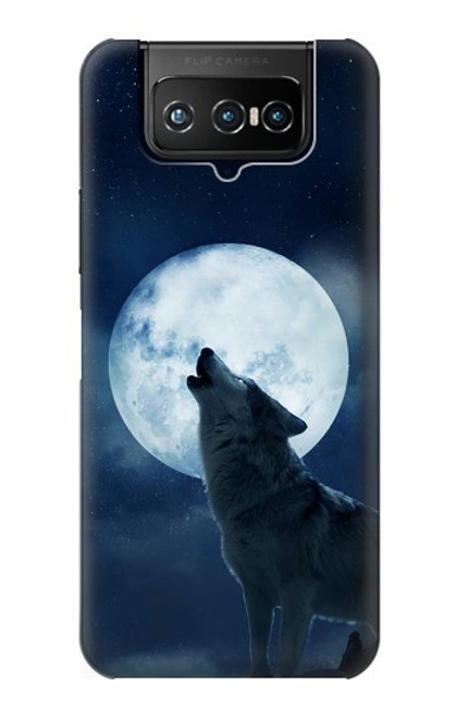 W3693 Grim White Wolf Full Moon Hard Case and Leather Flip Case For ASUS ZenFone 7 Pro