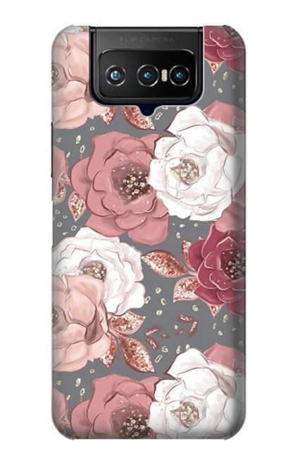 W3716 Rose Floral Pattern Hard Case and Leather Flip Case For ASUS ZenFone 7 Pro