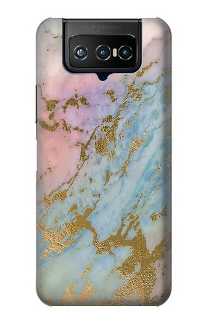 W3717 Rose Gold Blue Pastel Marble Graphic Printed Hard Case and Leather Flip Case For ASUS ZenFone 7 Pro