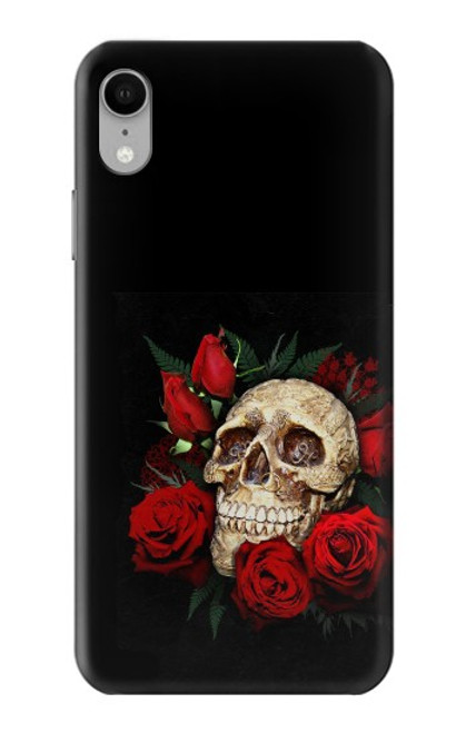 W3753 Dark Gothic Goth Skull Roses Hard Case and Leather Flip Case For iPhone XR