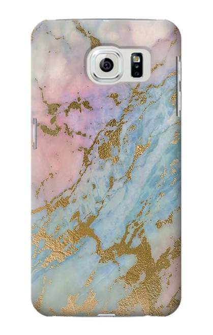 W3717 Rose Gold Blue Pastel Marble Graphic Printed Hard Case and Leather Flip Case For Samsung Galaxy S6 Edge