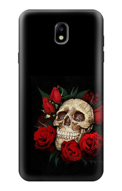 W3753 Dark Gothic Goth Skull Roses Hard Case and Leather Flip Case For Samsung Galaxy J7 (2018), J7 Aero, J7 Top, J7 Aura, J7 Crown, J7 Refine, J7 Eon, J7 V 2nd Gen, J7 Star