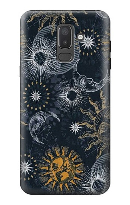 W3702 Moon and Sun Hard Case and Leather Flip Case For Samsung Galaxy J8 (2018)