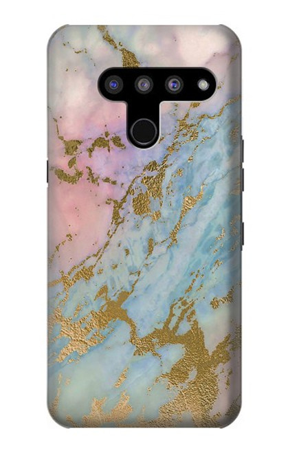 W3717 Rose Gold Blue Pastel Marble Graphic Printed Hard Case and Leather Flip Case For LG V50, LG V50 ThinQ 5G