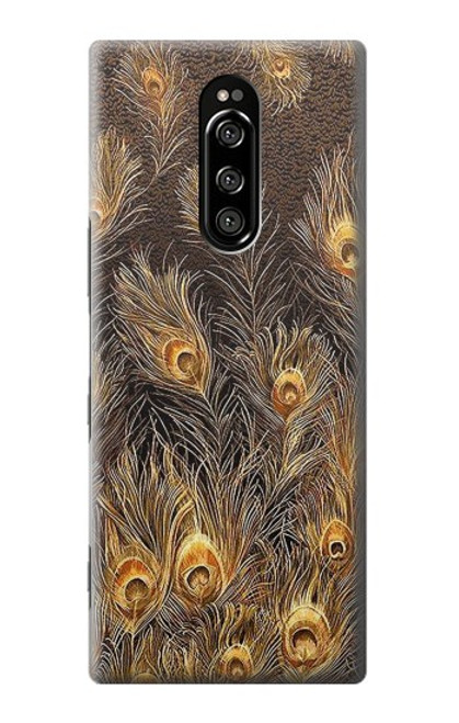 W3691 Gold Peacock Feather Hard Case and Leather Flip Case For Sony Xperia 1