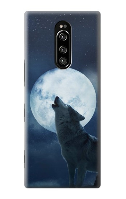 W3693 Grim White Wolf Full Moon Hard Case and Leather Flip Case For Sony Xperia 1