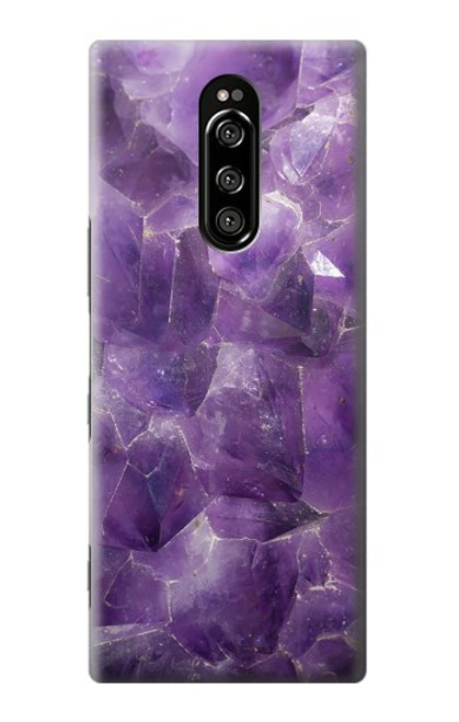 W3713 Purple Quartz Amethyst Graphic Printed Hard Case and Leather Flip Case For Sony Xperia 1