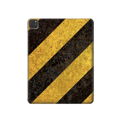 W2231 Yellow and Black Line Hazard Striped Tablet Hard Case For iPad Pro 11 (2021,2020,2018, 3rd, 2nd, 1st)