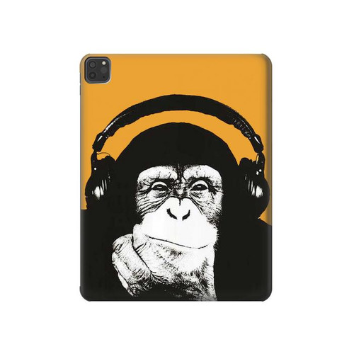 W2324 Funny Monkey with Headphone Pop Music Tablet Hard Case For iPad Pro 11 (2021,2020,2018, 3rd, 2nd, 1st)
