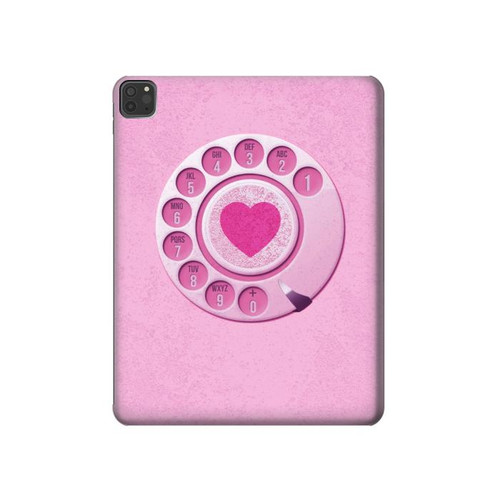 W2847 Pink Retro Rotary Phone Tablet Hard Case For iPad Pro 11 (2021,2020,2018, 3rd, 2nd, 1st)