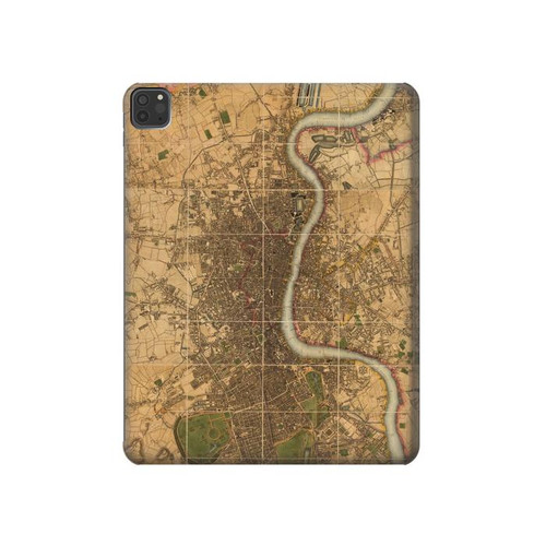 W3230 Vintage Map of London Tablet Hard Case For iPad Pro 11 (2021,2020,2018, 3rd, 2nd, 1st)