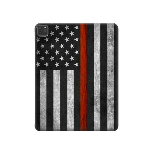 W3472 Firefighter Thin Red Line Flag Tablet Hard Case For iPad Pro 11 (2021,2020,2018, 3rd, 2nd, 1st)