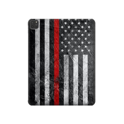 W3687 Firefighter Thin Red Line American Flag Tablet Hard Case For iPad Pro 11 (2021,2020,2018, 3rd, 2nd, 1st)