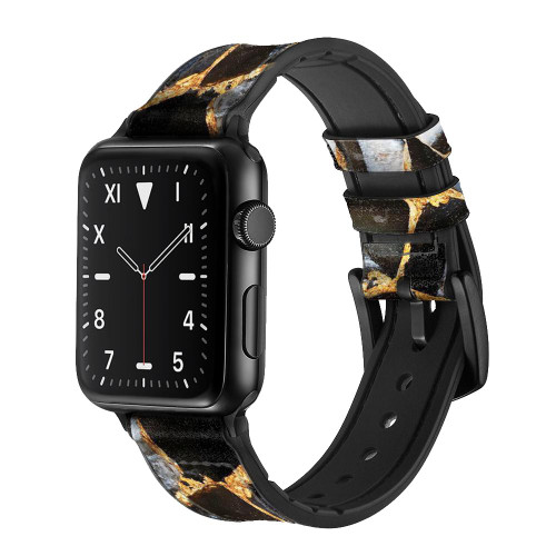 CA0720 Gold Marble Graphic Print Silicone & Leather Smart Watch Band Strap For Apple Watch iWatch