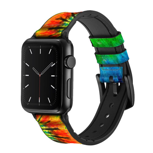 CA0723 Tie Dye Silicone & Leather Smart Watch Band Strap For Apple Watch iWatch