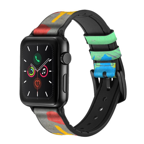 CA0724 Brush Stroke Silicone & Leather Smart Watch Band Strap For Apple Watch iWatch