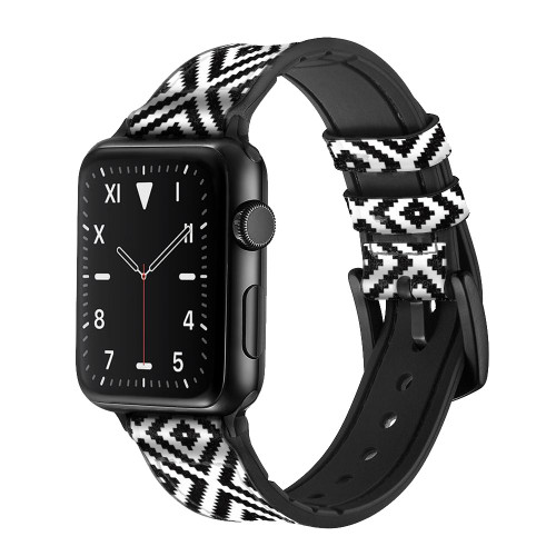 CA0725 Ruta Pattern Silicone & Leather Smart Watch Band Strap For Apple Watch iWatch