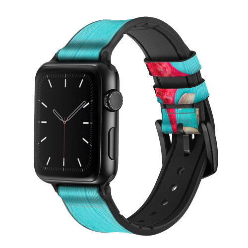 CA0728 Aqua Wood Starfish Shell Silicone & Leather Smart Watch Band Strap For Apple Watch iWatch