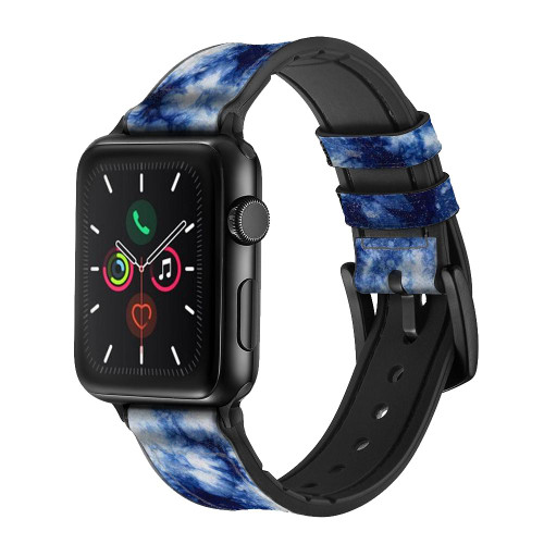 CA0737 Fabric Indigo Tie Dye Silicone & Leather Smart Watch Band Strap For Apple Watch iWatch