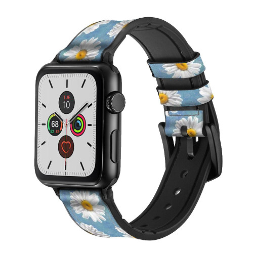 CA0751 Floral Daisy Silicone & Leather Smart Watch Band Strap For Apple Watch iWatch