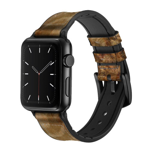CA0753 Vintage Paper Clock Steampunk Silicone & Leather Smart Watch Band Strap For Apple Watch iWatch