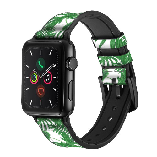 CA0754 Paper Palm Monstera Silicone & Leather Smart Watch Band Strap For Apple Watch iWatch