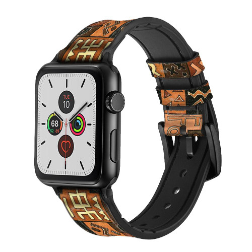 CA0756 Mali Art Pattern Silicone & Leather Smart Watch Band Strap For Apple Watch iWatch