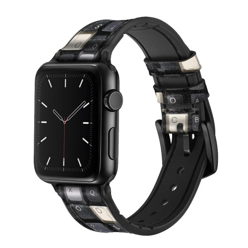 CA0758 Vintage Keyboard Silicone & Leather Smart Watch Band Strap For Apple Watch iWatch