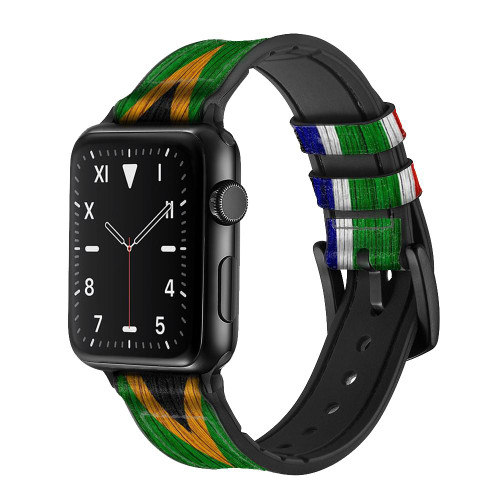 CA0760 South Africa Flag Silicone & Leather Smart Watch Band Strap For Apple Watch iWatch