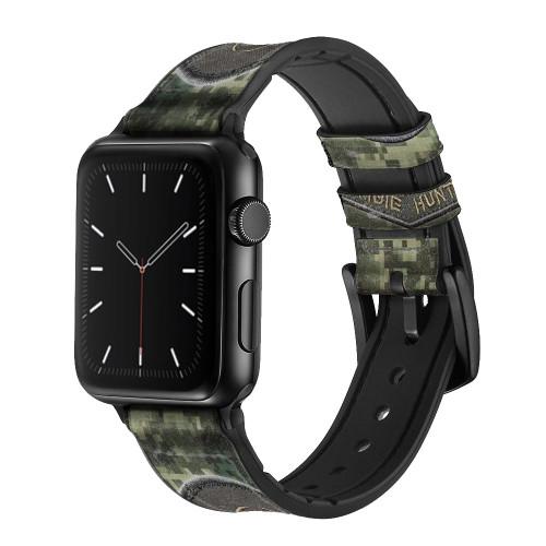 CA0763 Biohazard Zombie Hunter Graphic Silicone & Leather Smart Watch Band Strap For Apple Watch iWatch
