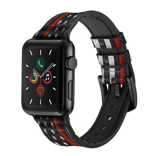 CA0767 Firefighter Thin Red Line Flag Silicone & Leather Smart Watch Band Strap For Apple Watch iWatch