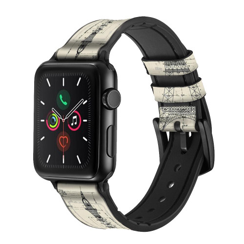 CA0769 Eiffel Architectural Drawing Silicone & Leather Smart Watch Band Strap For Apple Watch iWatch
