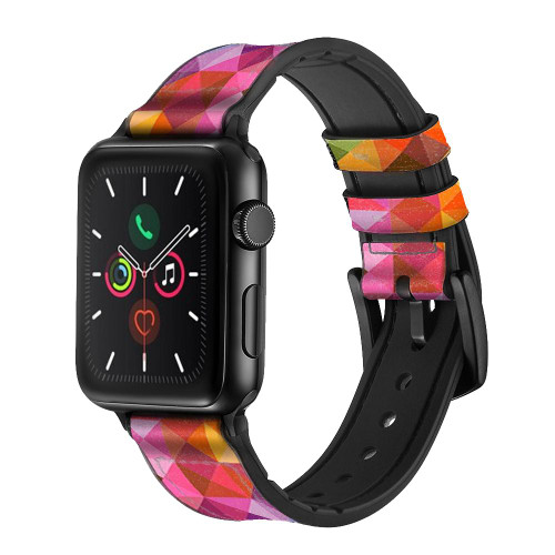 CA0772 Abstract Diamond Pattern Silicone & Leather Smart Watch Band Strap For Apple Watch iWatch